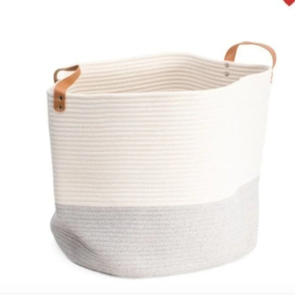 Santorini SALT BY SABRINA Woven Storage Basket XL Cream Grey SALT With Handles